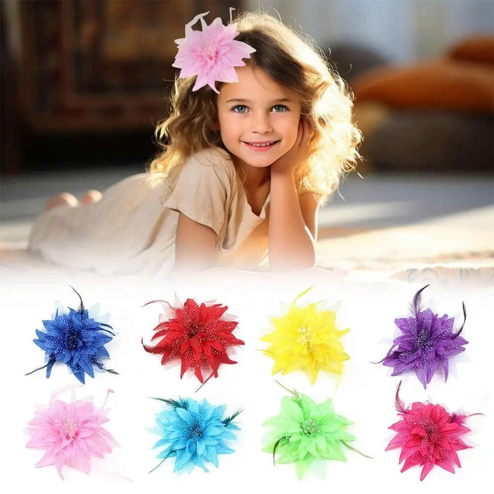 Fashion Brooch Feathers Hair Clip Flower Beads Bridal Hairpin Headdress Feather Corsage Barrettes for Dance Performance