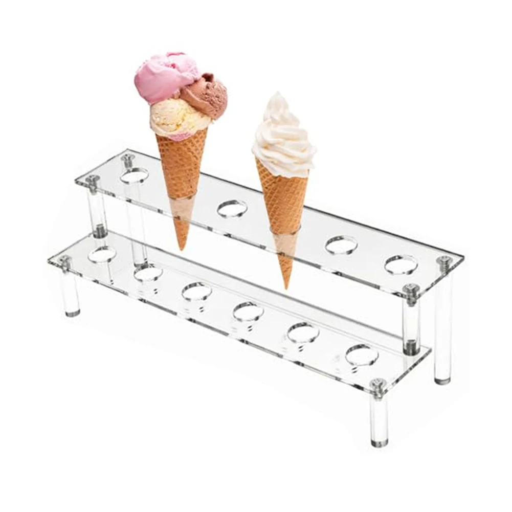 12 Hole Acrylic Cone Rack for Ice Cream Food Cones For Charcuterie Appetizers and Salads with Transparent Material