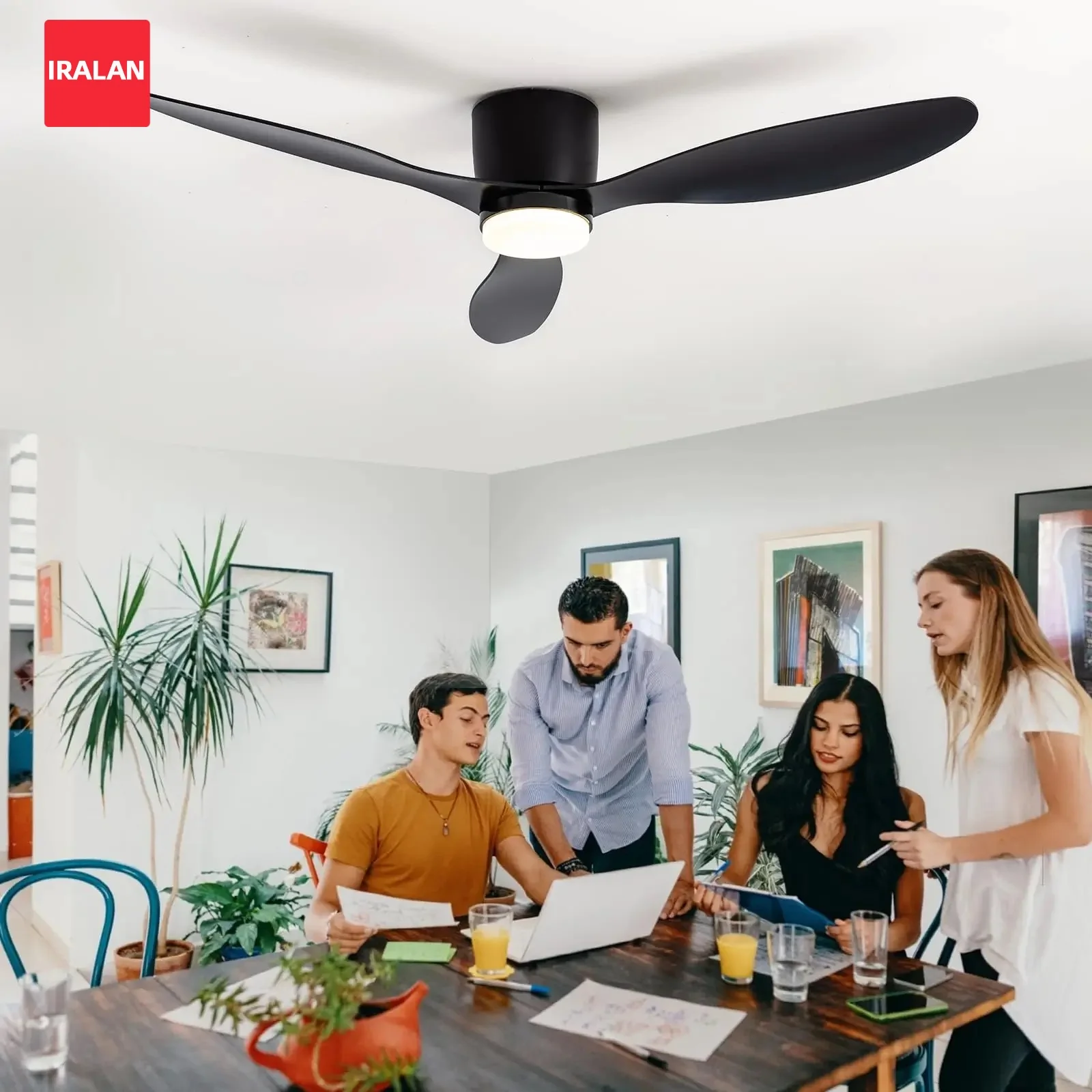 LED Electric Fan with Light Large-scale Energy-saving Cool Ceiling Fan Lamp Three-color Light Remote Control Household Decor