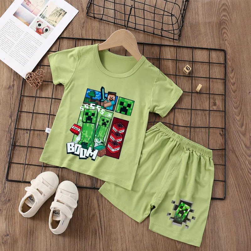 Conjunto de Pijama de 2 Piezas, Estilo Pixel Game, Manga Corta, Pantalones Cortos, Estampado de Gallina Jockey, Ropa de Dormir, Regalo