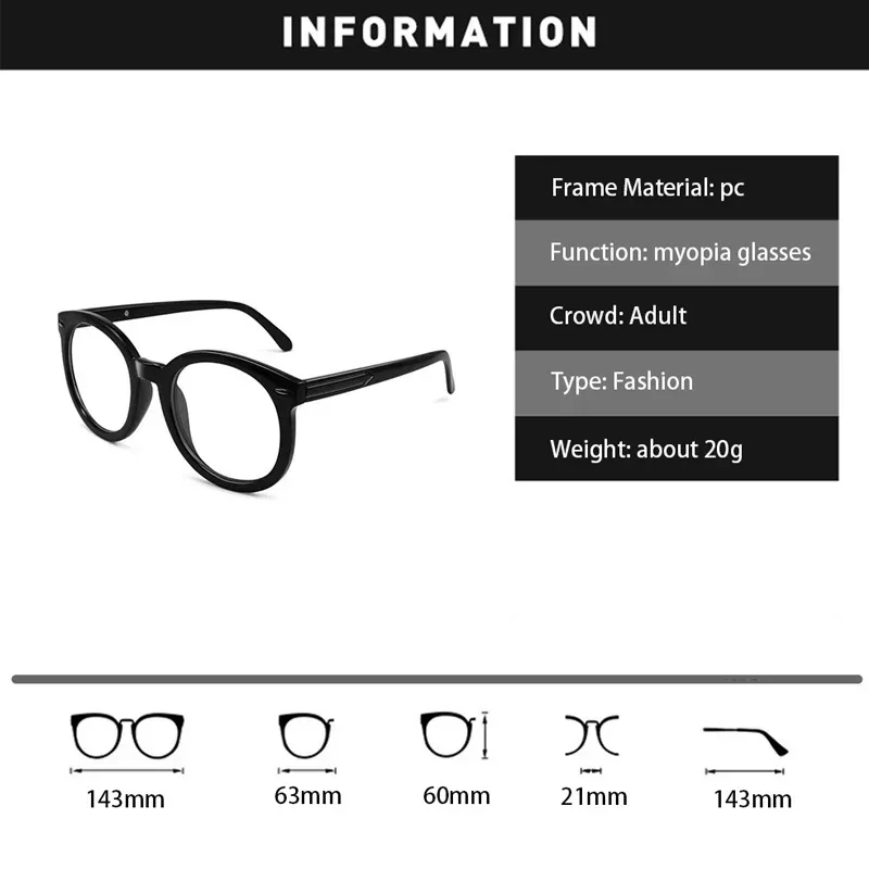 Unisex square Women Round Frame Finished Myopia Glasses Oversized Short-sighted Eyeglasses Ladies Computer Glasses Spectacle