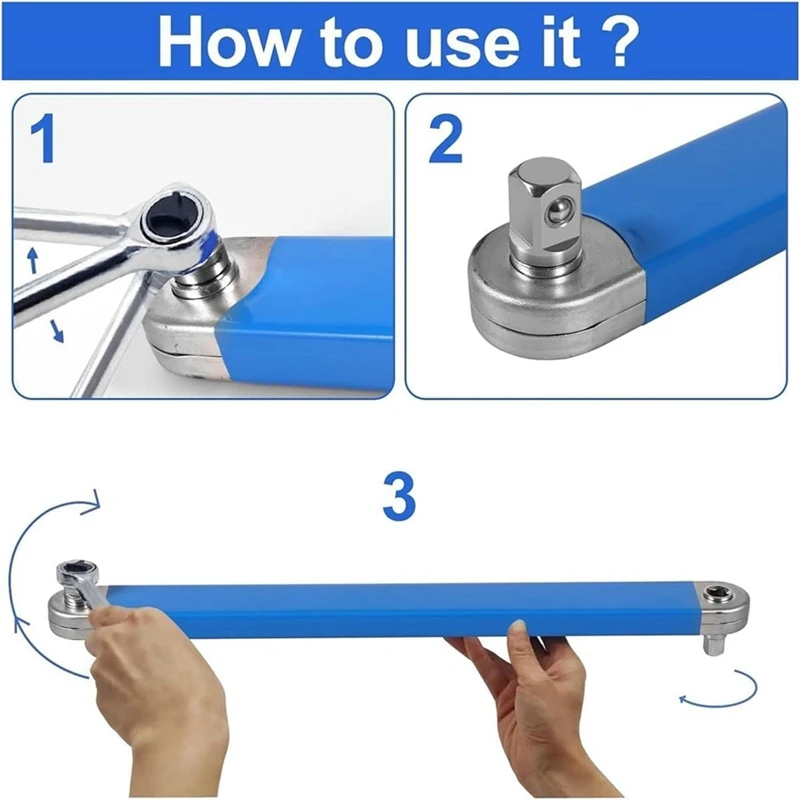 Impact Ready Offset Extension Wrench Tight Reach Set With 1/2 Inch,1/4 Inch And 3/8 Inch Drive Adapters For Tight Space Durable