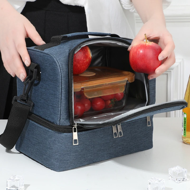 1 قطعة أكياس الغداء المعزولة سعة كبيرة قابلة لإعادة الاستخدام حقيبة تخزين مع حزام الكتف تخزين المواد الغذائية والمشروبات