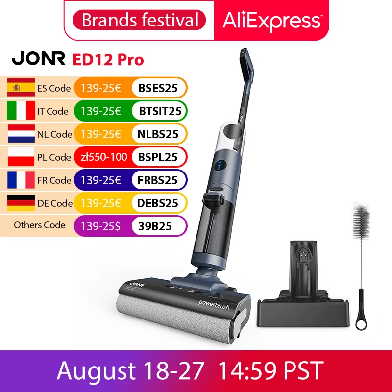 Aspiradora inalámbrica JONR ED12 Pro, aspiradora Vertical húmeda y seca con aire caliente, autolimpieza en seco para electrodomésticos inteligentes