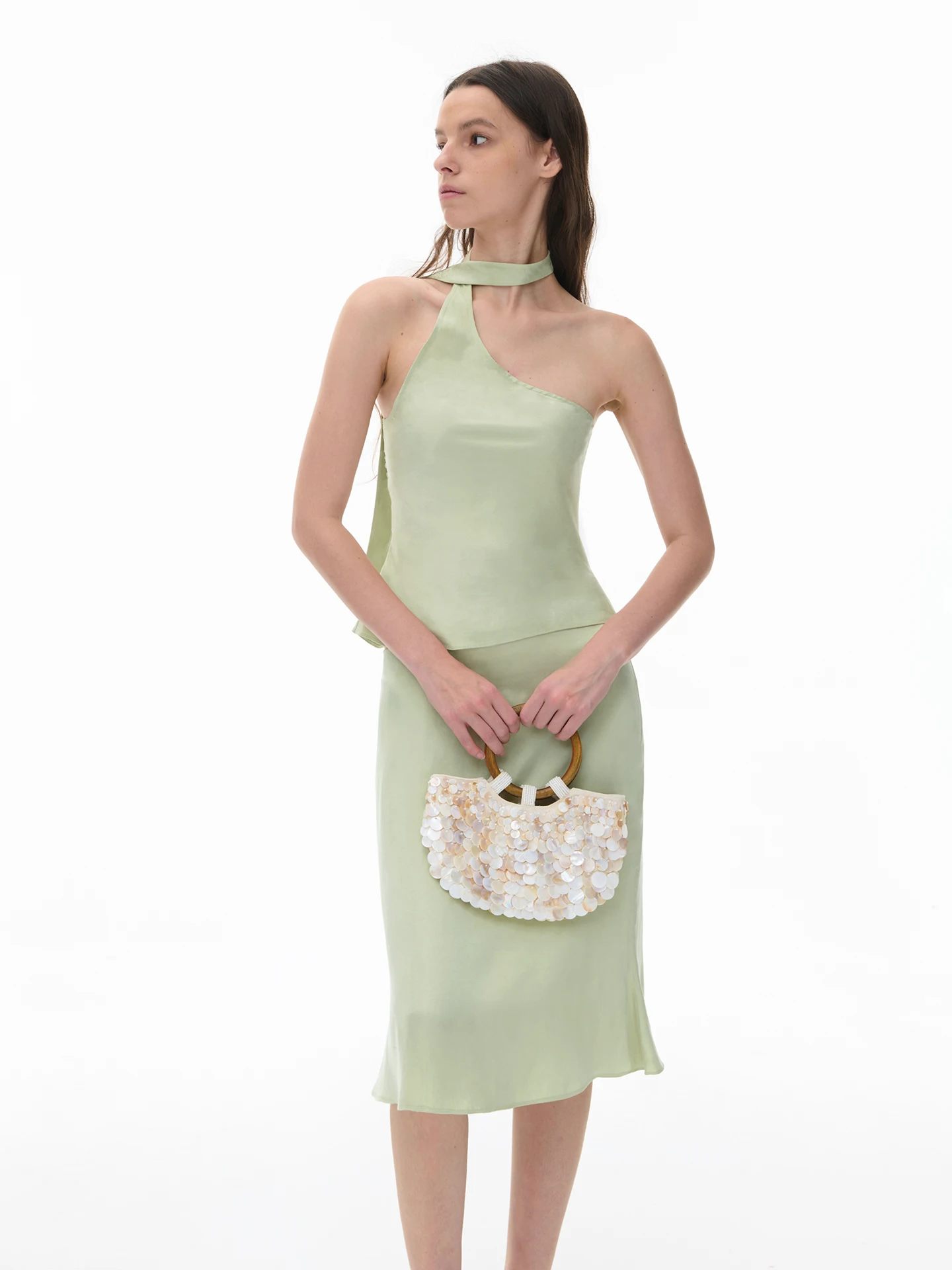 Dozzease Summer Sexy Two-Piece Set Neck Hanging Sleeveless Waist-Cinching Half Skirt Trendy Top for Women Casual Wear