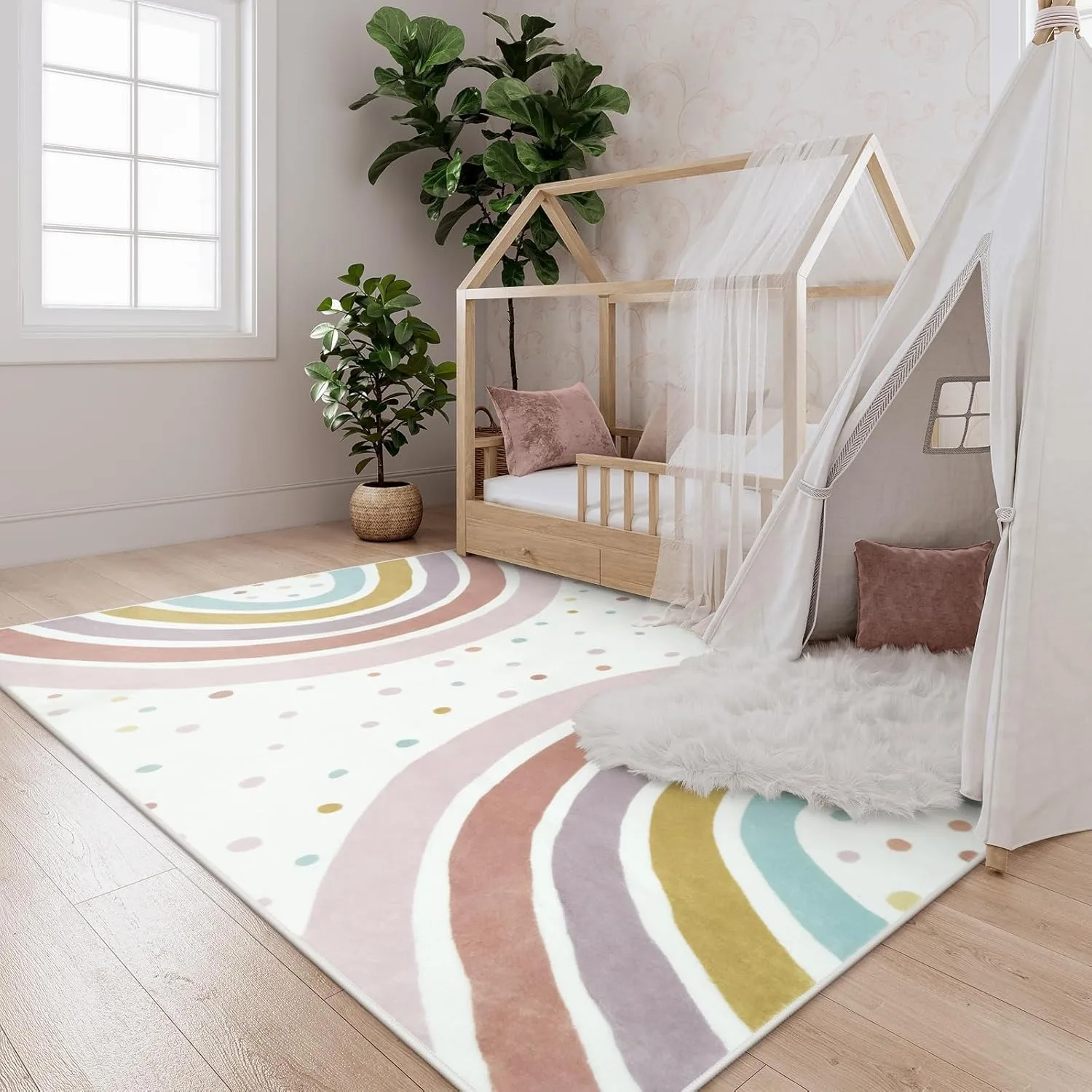 

Living Room Carpet Bedroom Washable Rainbow Rug Machine Foldable Mat Kids Rugs Soft Non-Slip Floor Mats Home Decoration 침실 카펫