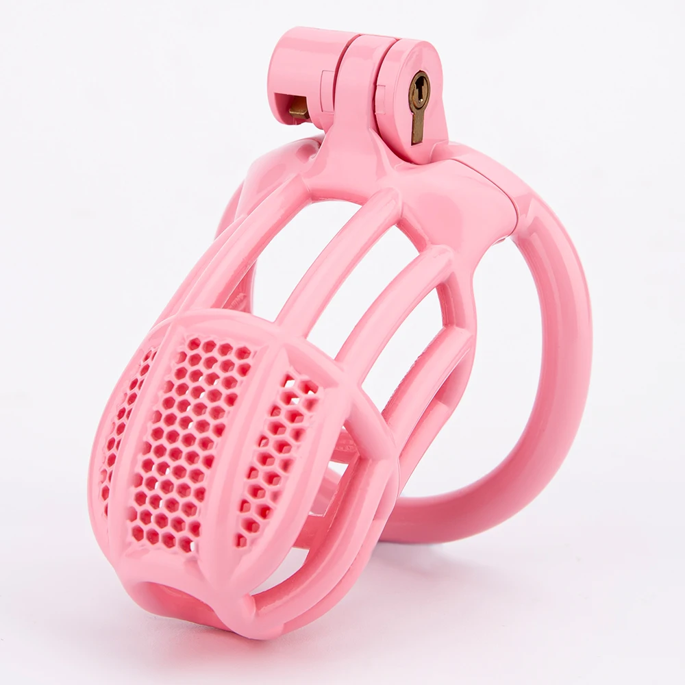 5 Sizes Honeycomb Pink Male Chastity Cage 3D Printed Lightweight Penis Cock Cage Lock With 4 Base Ring Sex Toys For Men