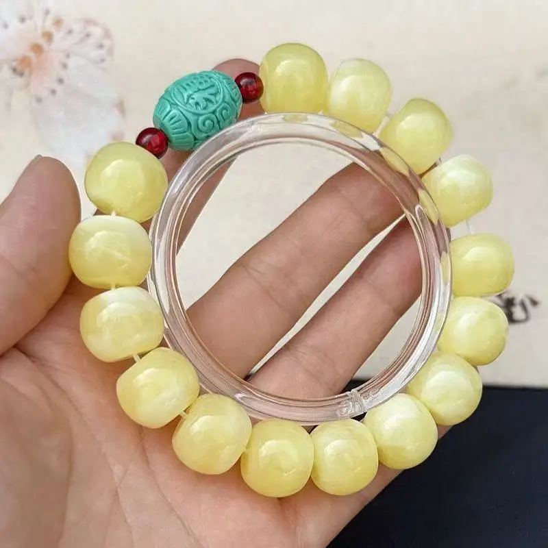 white , Yao Hua yellow amber disc bead bracelet, vintage 8*12mm, gold porcelain apple beads 3
