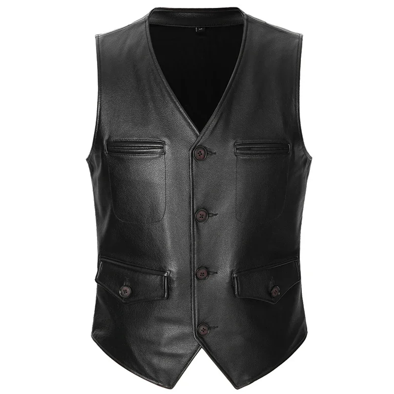 

2021 New Arrival Vests For Men Slim Fit Mens Cowhide Vest Male Waistcoat Casual Business Genuine Leather Sleeveless Jacket