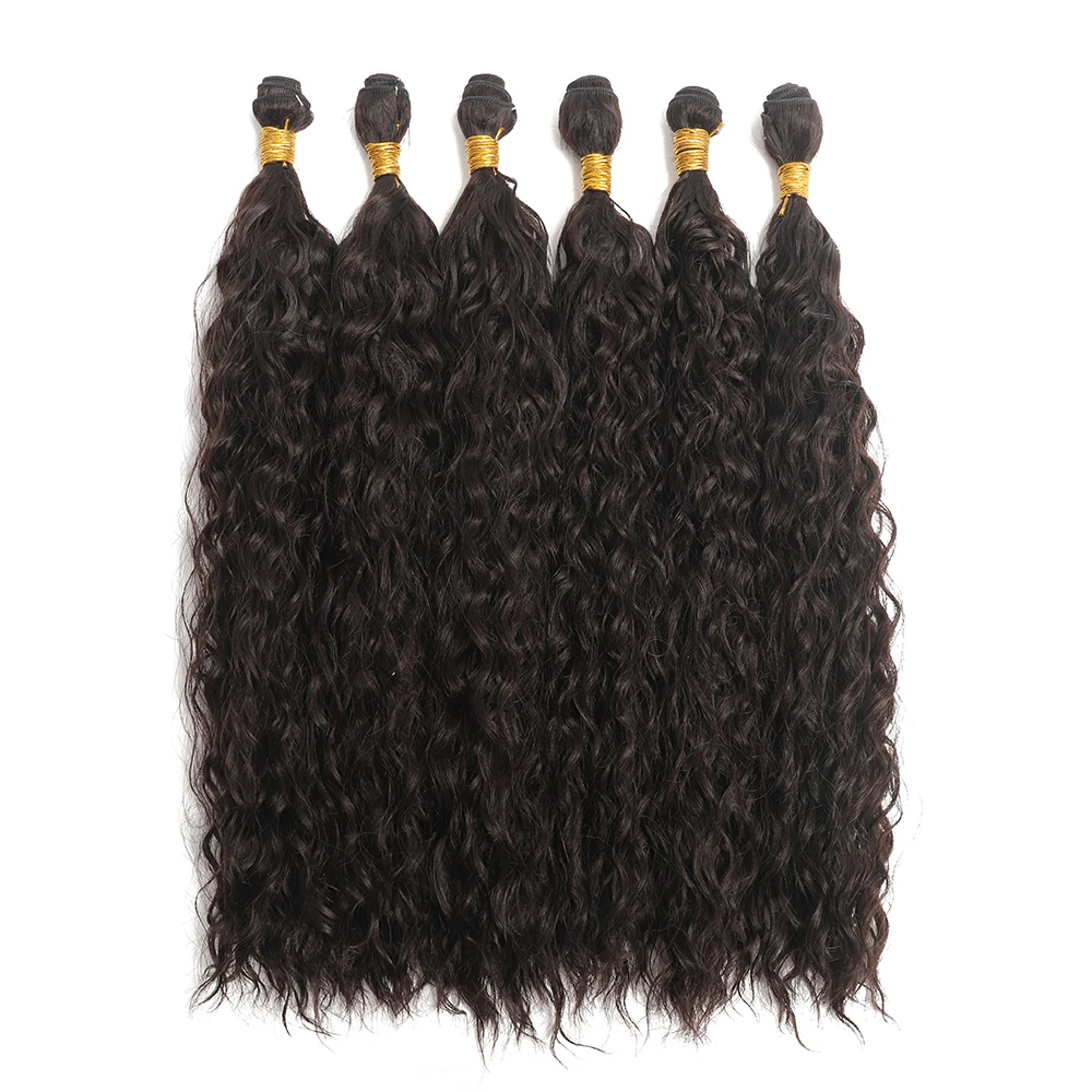 Extensiones de pelo Afro ondulado, mechones de pelo sintético, suave, largo, rizado, tejido, fibra resistente al calor, 6 piezas