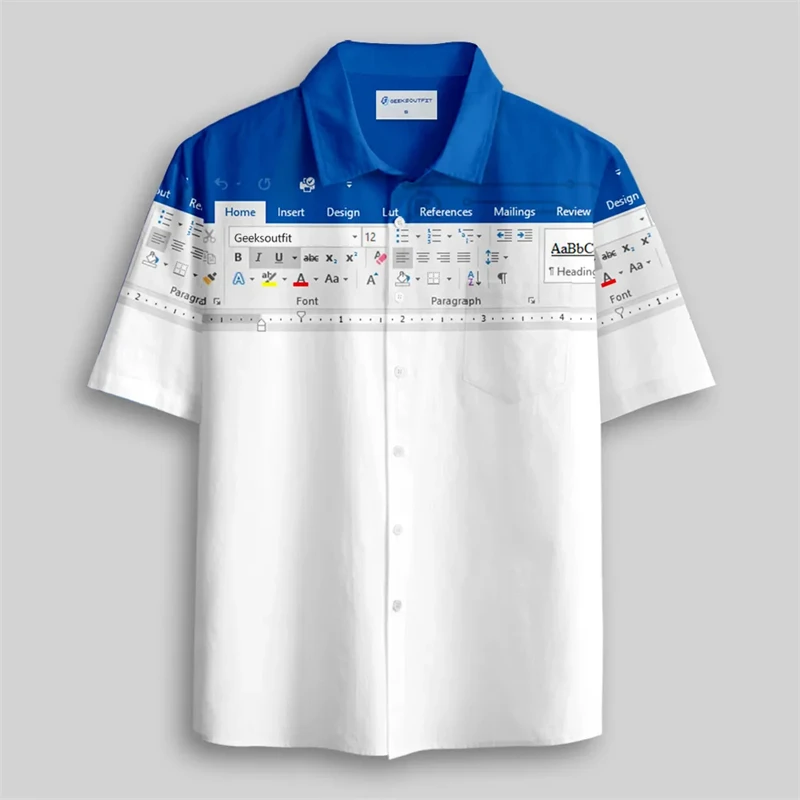 3D Print Graphic Funny Excel Spreadsheet Hawaiian Shirt Leisure Vacation Style Loose Button Shirts Creative Work Clothes Y2k