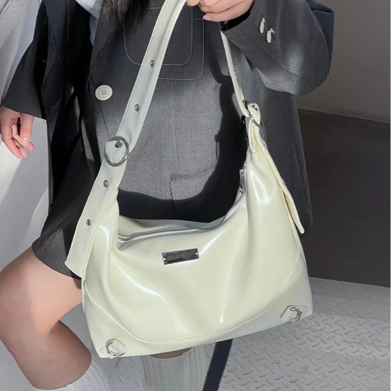 Simple White Shoulder Bags Women\'s Soft PU Leather Tote Bag All-match Large Capacity Bags for Commuter Fashion Female Handbags