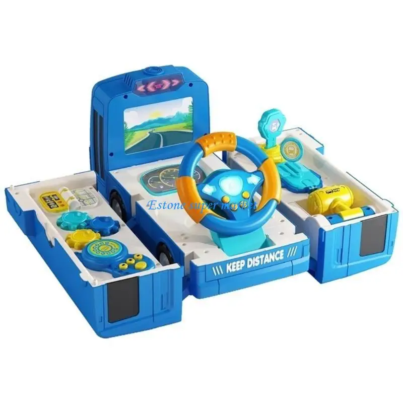 090B Musical Bus Toy Driving Steering Wheel Toy for Kids Toddler Light Up Toy Vroom