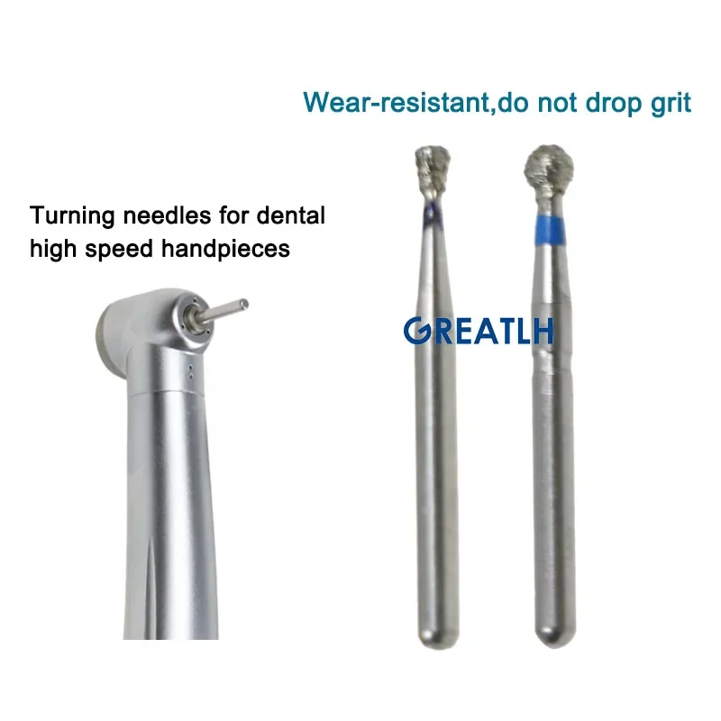 GREATLH  Diamond High Speed Burs for Polishing Smoothing 1.6MM Polishing Drill Dental Tool Turning Needle Dental Polishing Bur