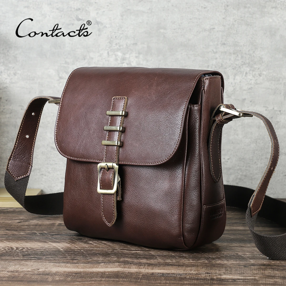 

CONTACT'S Genuine Leather Sling Shoulder Bags for Men Flap Crossbody Messenger Bags Men Bag Male Everyday Bags for 7.9 iPad Mini