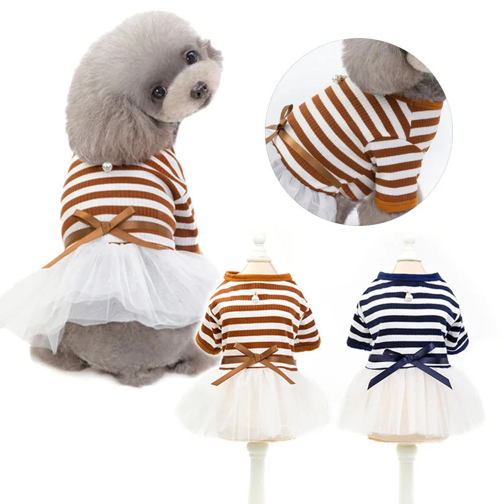 

Pet Tulle Skirt For Small Dogs Stripe Design Cotton Puppy Dress Outdoor Walking Jogging Navy Blue Xs Pet Clothes Dog Skirt