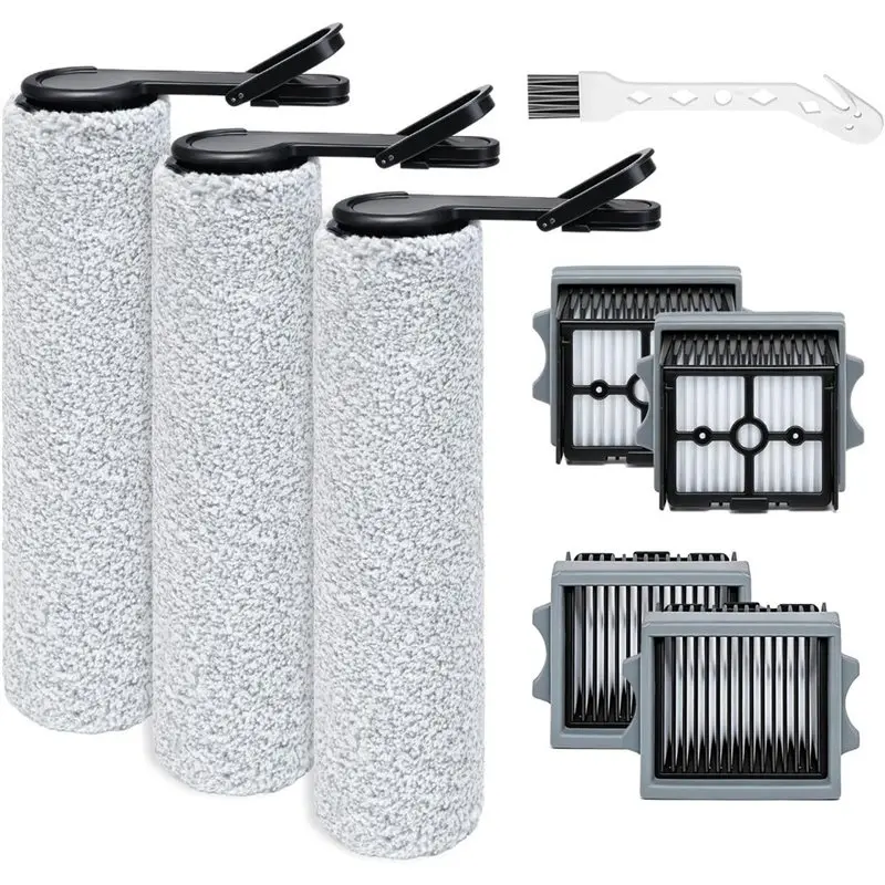 A21F Roller Brush and Filter Replacement for Tineco Floor ONE Stretch S6/i6/i5/S7, 3 Brushes 4 Filters Kit
