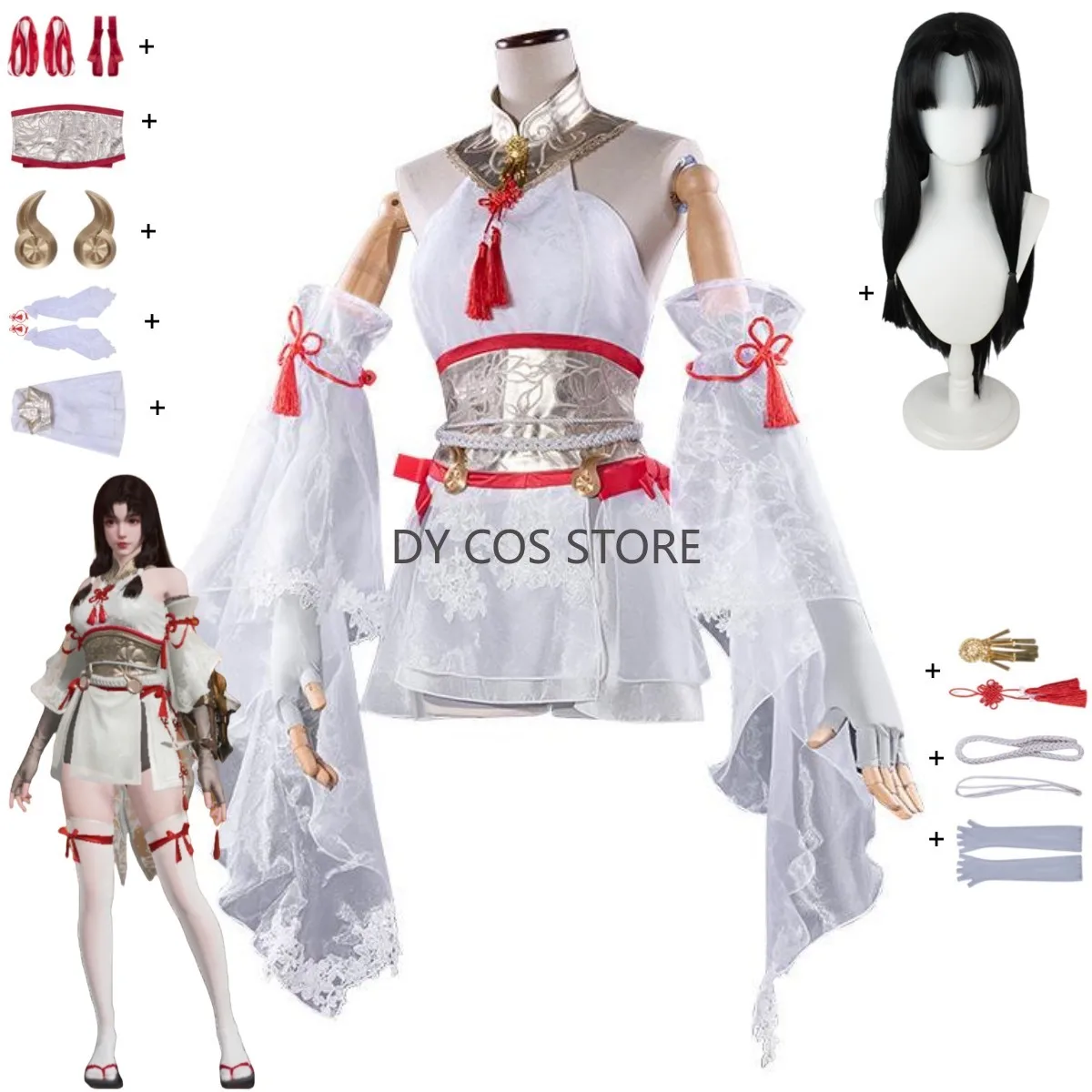 

Game Naraka: Bladepoint Tsuchimikado Kurumi Cosplay Costume White Sleeveless Dress Combat Uniform Wig Woman Sexy Carnival Suit