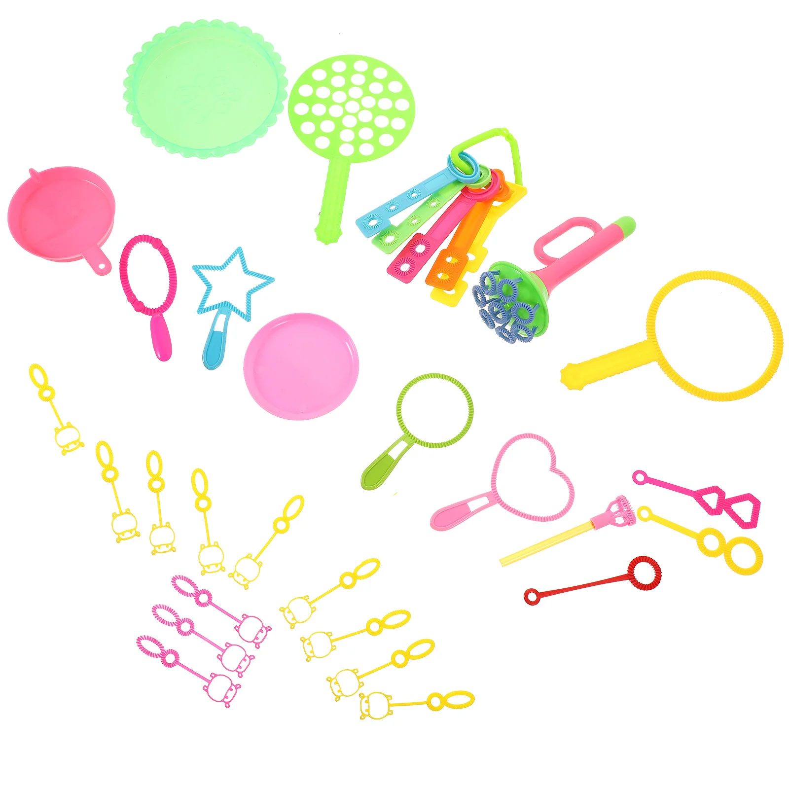 Conjunto de bastões para fazer bolhas, 26 peças, design de desenho animado, barras de bolhas de vários tamanhos, alças duráveis, bandejas redondas para festa ao ar livre de verão, crianças