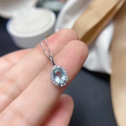 Natural Aquamarine pendant necklace for women silver 925 jewelry luxury gem stones 18k gold plated free shiping items
