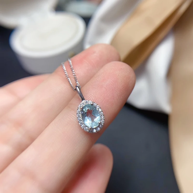 Natural Aquamarine  pendant necklace for women silver 925 jewelry luxury gem stones 18k gold plated free shiping items