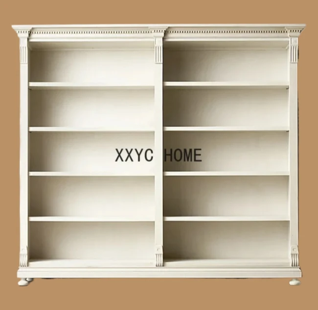 Oak Solid Wood Bookcase Living Room Display Cabinet French Retro