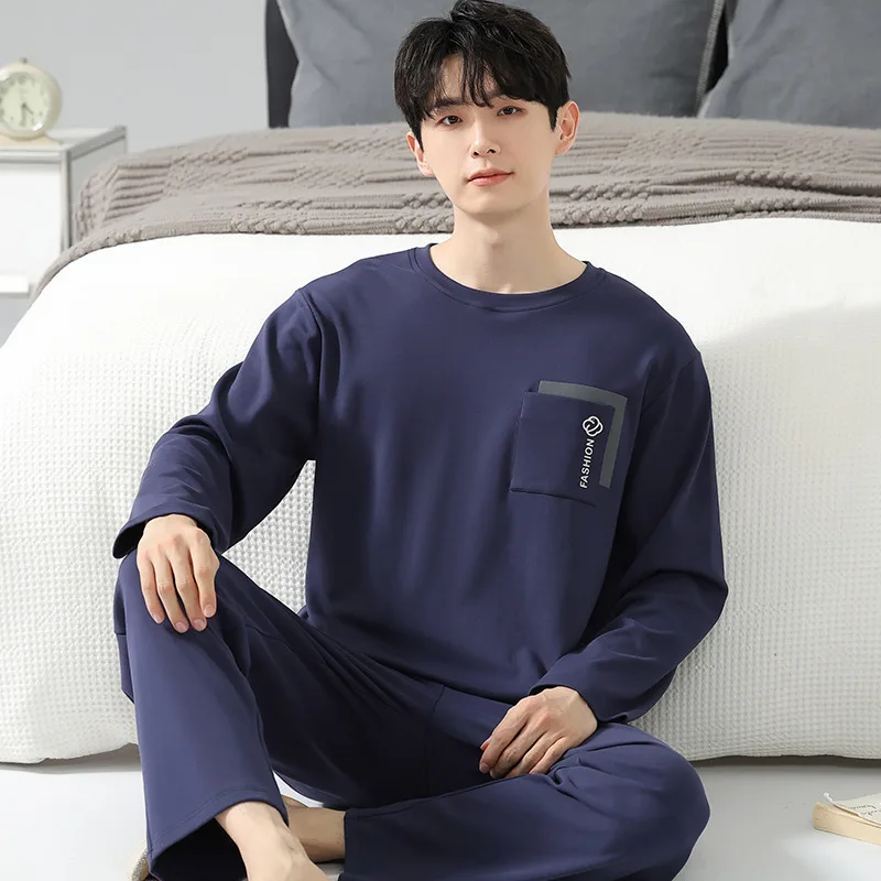 Hochwertige Pyjamas aus reiner Baumwolle Anzug Männer Herbst Winter Langarm koreanische Version Nachtwäsche männliche Cartoon lose Lounge wear Gent