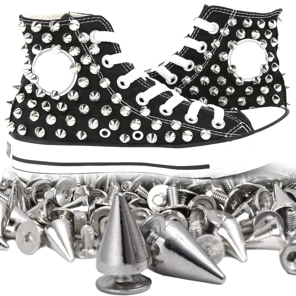 100pcs/set Silver Cone Studs And Spikes DIY Craft Cool Punk Garment Rivets For Clothes Bag Shoes Leather DIY Handcraft
