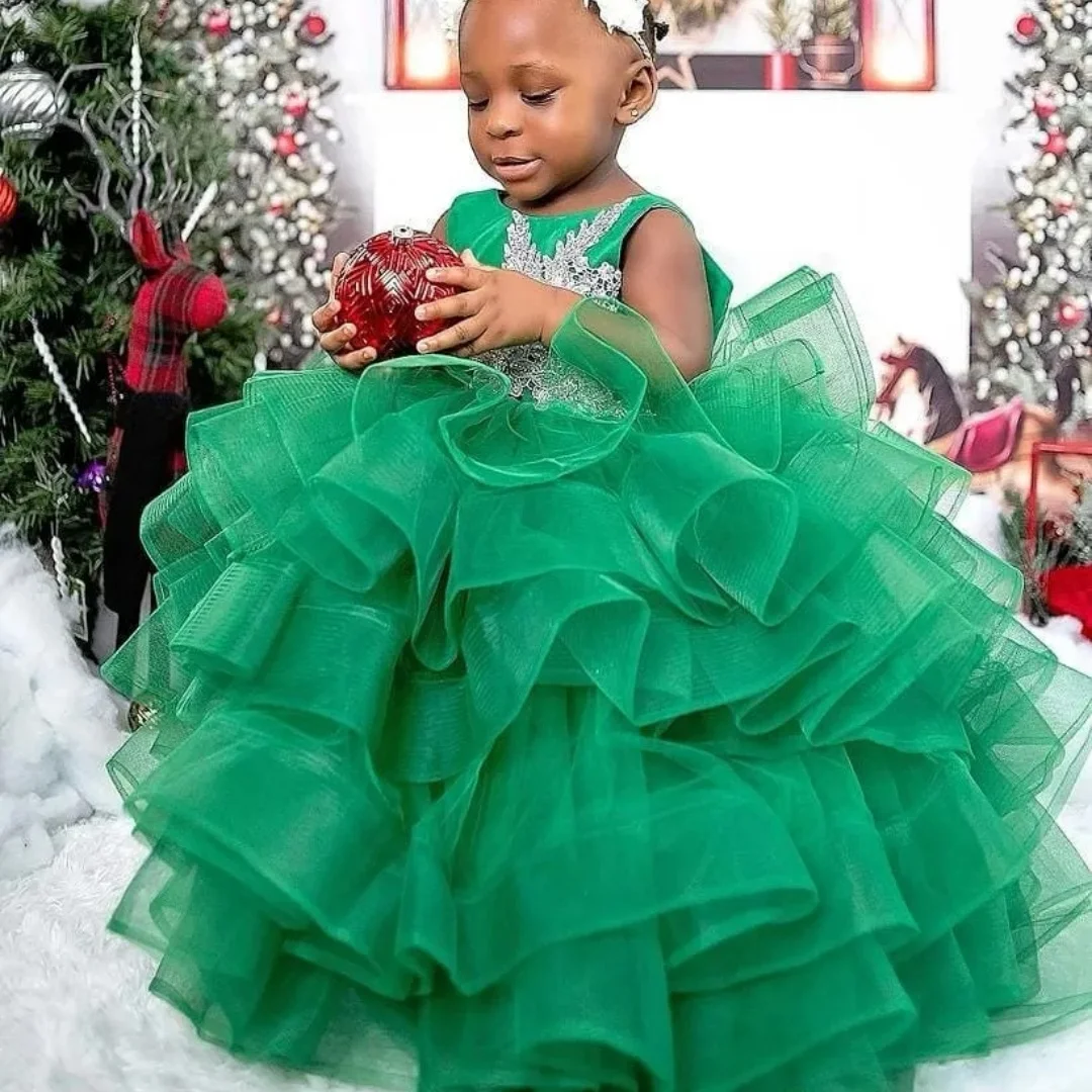 

Green Flower Girl Dresses for Wedding Lace Appliques Sleeveless Baby Girl Birthday Party Gowns First Communion Gowns Customized