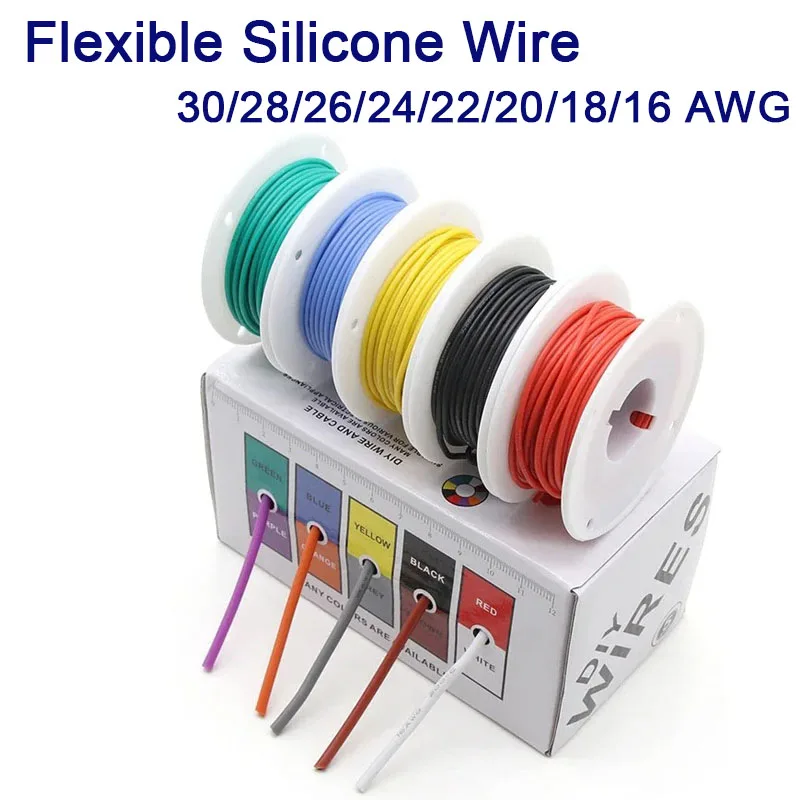 

30/28/26/24/22/20/18/16 AWG Heat Resistant Flexible Silicone Wire Stranded Electrical Tinned Copper Cable Mix Kit