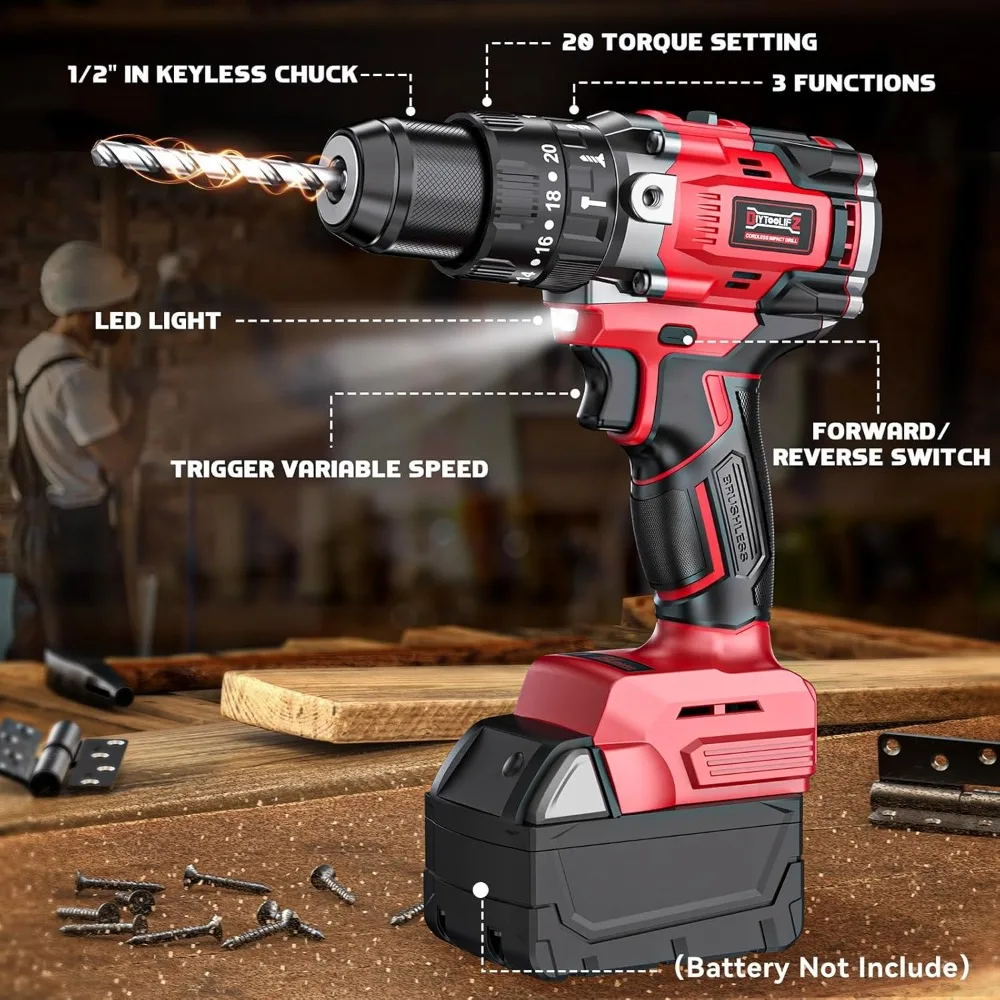 Cordless Drill Set for Milwaukee M18 Battery, 20+3 Torque Setting Power Drill Driver Set, 1/2 Inch Keyless Chuck Brushless