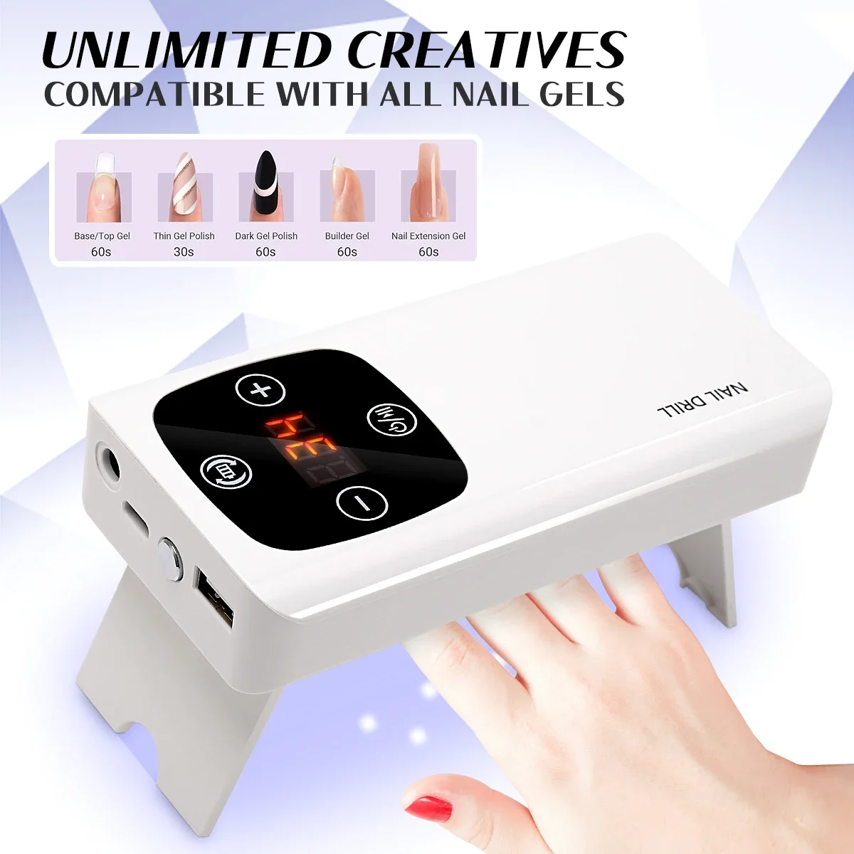 Lampada LED 2-in-1UV per unghie e trapano per unghie con sabbia per trapano con rimozione Nail art lucidatura per unghie per salone di manicure pedicure