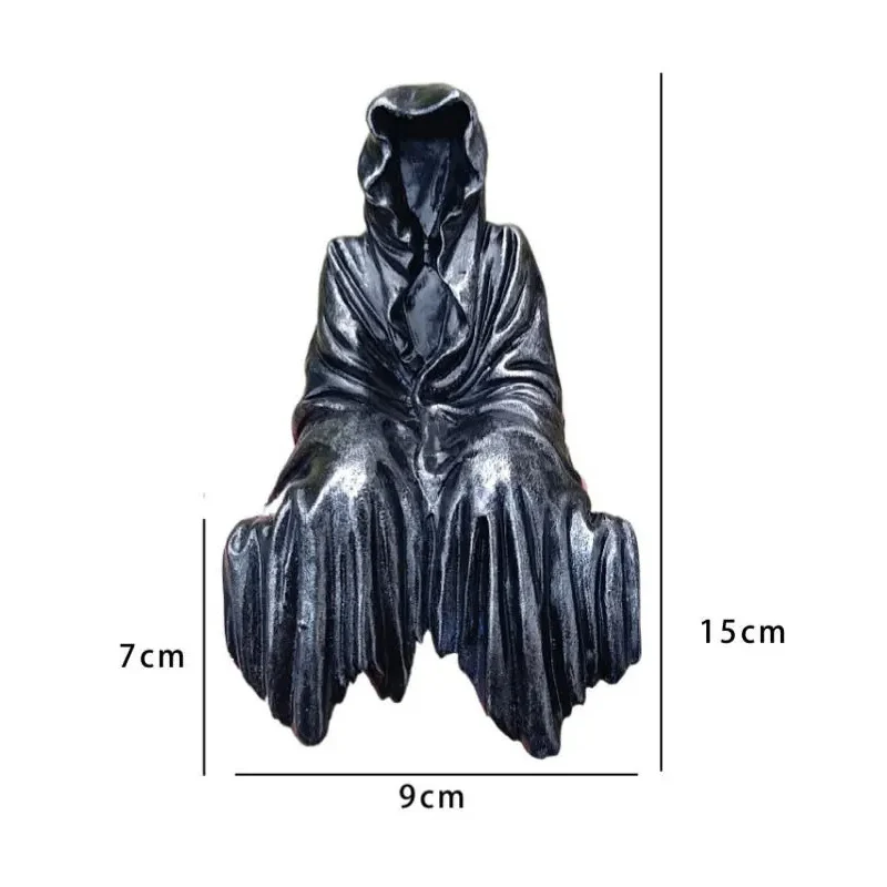 Black Clothes Mysterious Master Ornament Horror Black Robed Night Walker Gothic Sitting Resin Craft Ornament Desktop Decoration