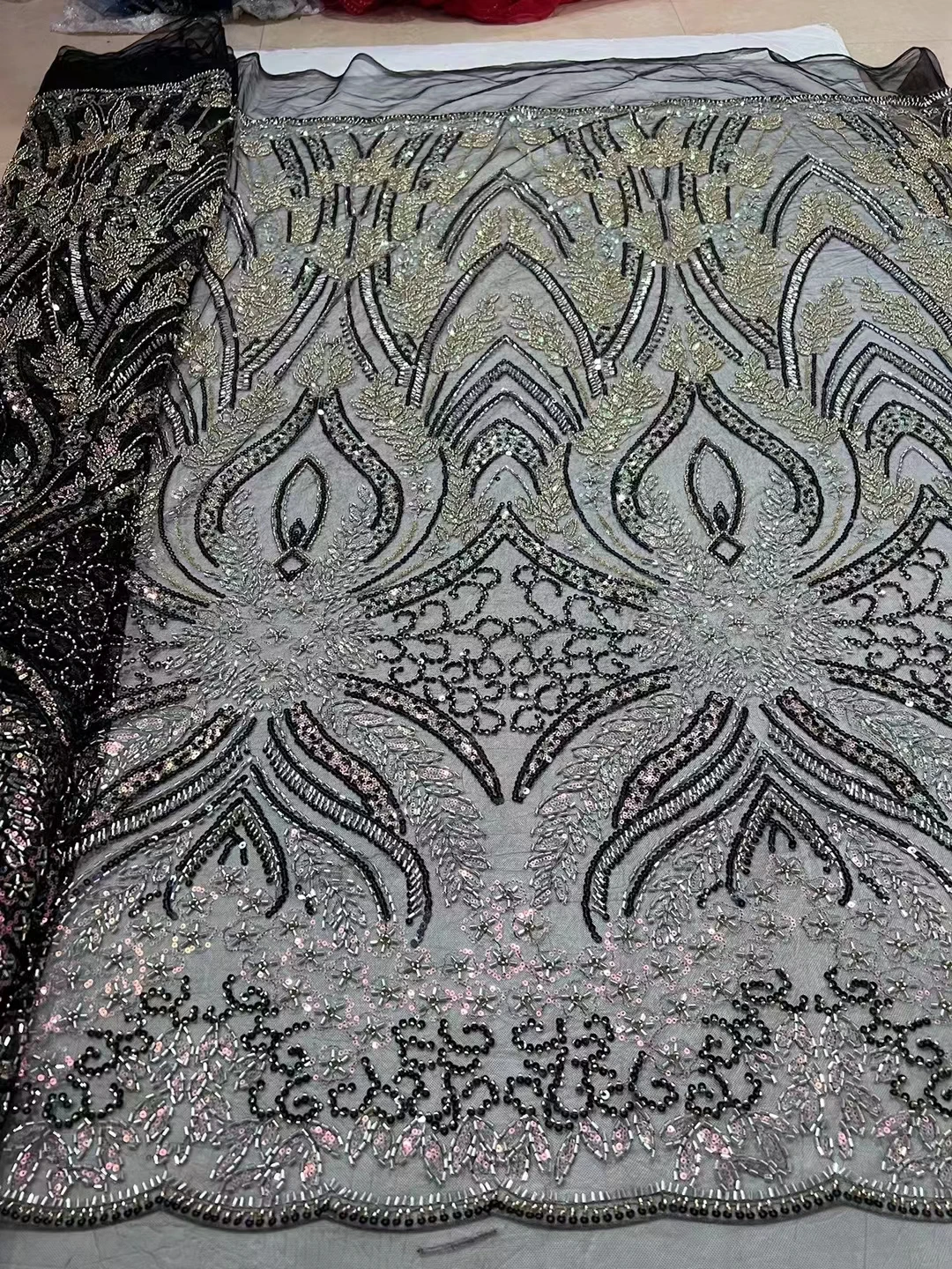 

Nigerian Tulle Lace African beads Lace Fabric With Sequins 2023 High Quality African French Mesh Net Lace Fabric 5Yards CD
