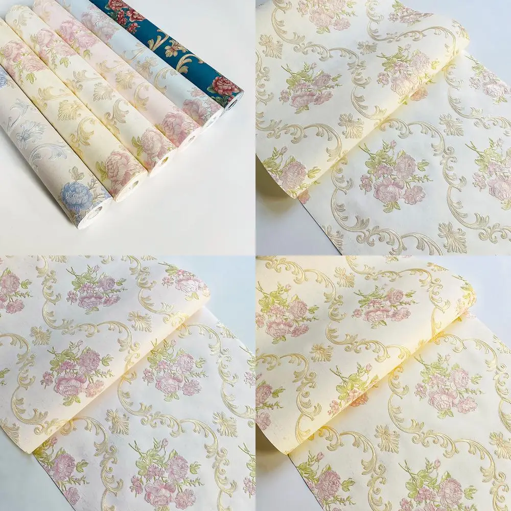 

European style country embossed pattern wallpaper for bedroom living room study TV background wall home decoration relief