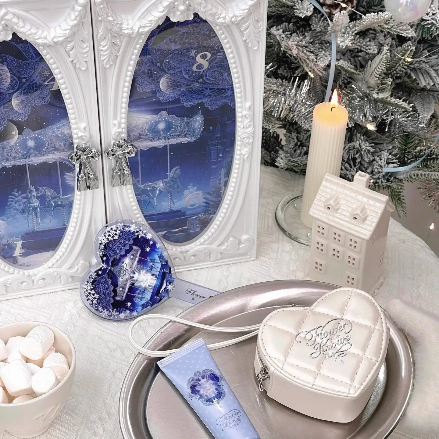 Flower Knows Christmas Limited Edition Handheld Mirror Makeup Mirror Mini Bag Hand Cream