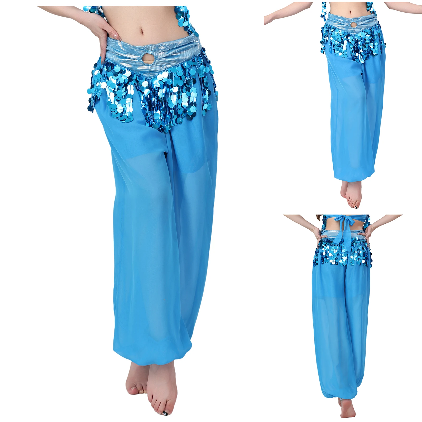 Traje de danza del vientre brillante para mujer, pantalones harén, pantalones farol de lentejuelas brillantes para actuación de danza del vientre folclórica india