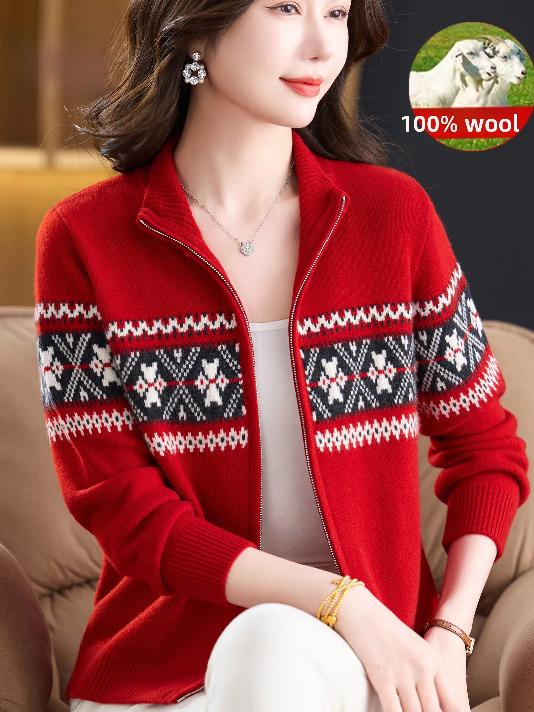 

Spring Faion 00 Pure Wool Knitted Open Cardigan Women's Loose Casual Wear Lapel Sweater Outerwear Breathable Comfortable