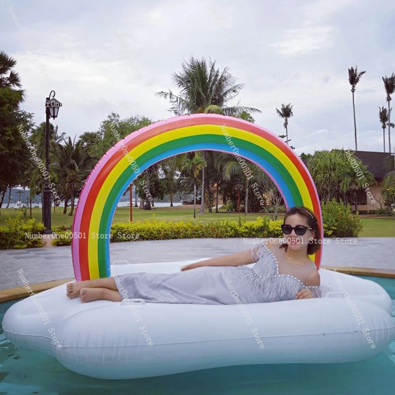 INS Most Fashionable Item Inflatable Float Rainbow Floating Bed Inflatable Swimming Ring Photo Props Can Carry 2-4 People