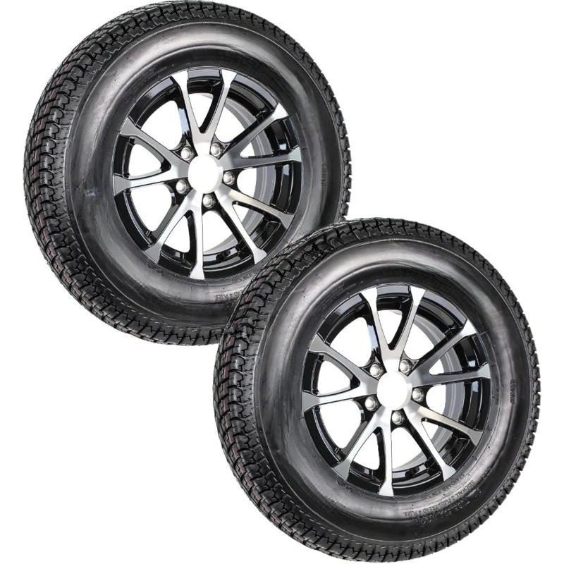 

2-Pack Aluminum Trailer Tire And Wheel Assembly ST175/80D13 175/80D13 13" Load Range 5 Lug 4.5 Center Avalanche Black