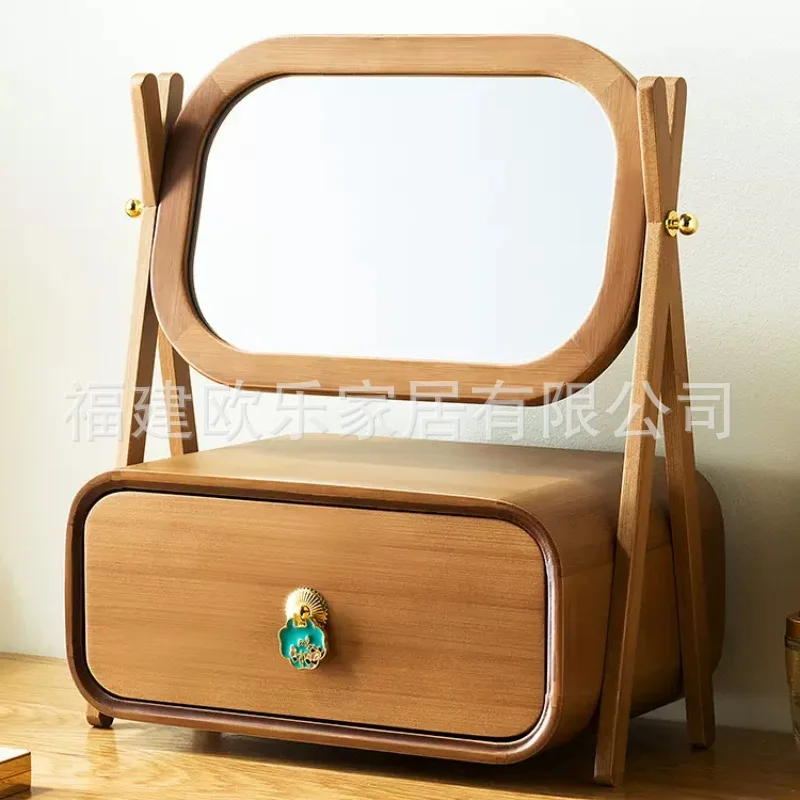 

High-end solid wood jewelry box storage box desktop makeup mirror dresser bride jewelry box spot cross-border supply