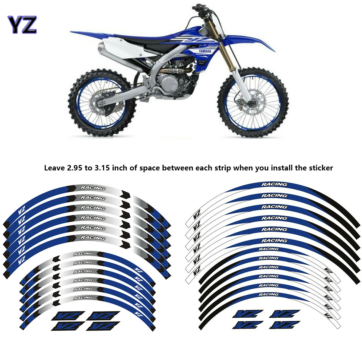 

12PS Motorcycle RIM WHEEL STRIPES TAPE STICKERS 21''19''18'' FOR YAMAHA YZ 125 125X 250 250X 250F 250FX 450F 450FX