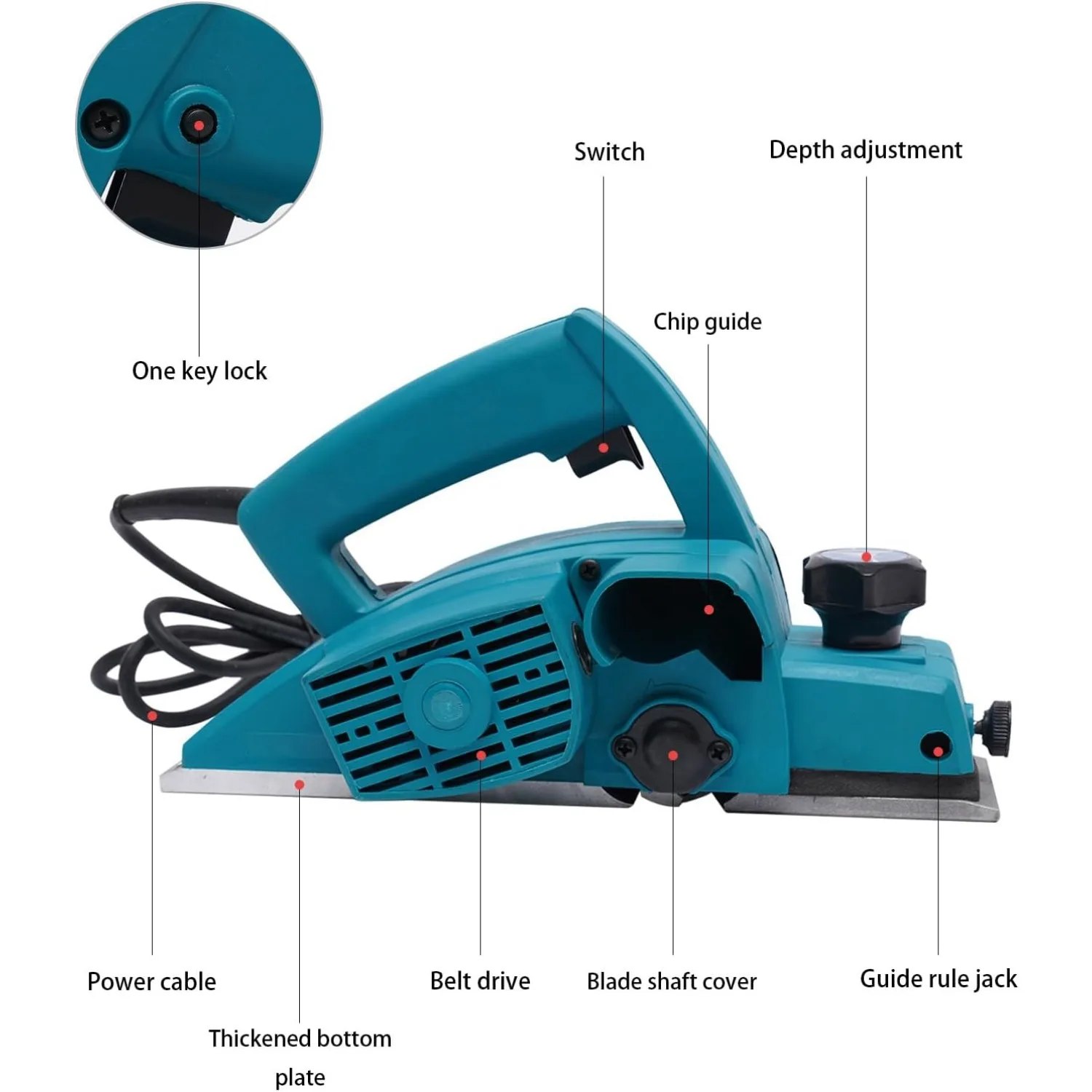Elektrohobel für Holz 800 W, Hobelbreite 82 mm, Sperrschalter, Holzhobel für professionelle oder allgemeine Holzarbeiterstudios