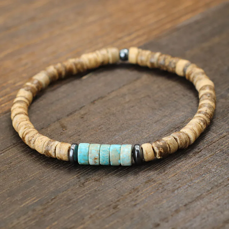 Casual Natural Coconut Husk Beads Bracelet Unisex Grade A Irregular Emperor Stone Hematite Braclet Beach Surfing Couple Jewelry