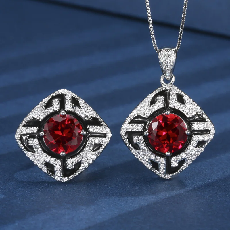 

Новый позолоченный комплект элегантных ювелирных украшений с красным корундом для женщин, 10 мм