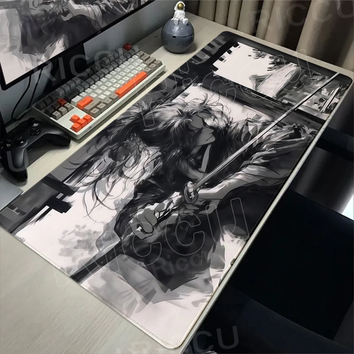 Samurai Schwarz Mauspad Große Computer Gamer Tischmatte Laptop Kunst Schreibtisch Matte PC Mousepad Rutschfeste Gummi Tastatur Zubehör Pads