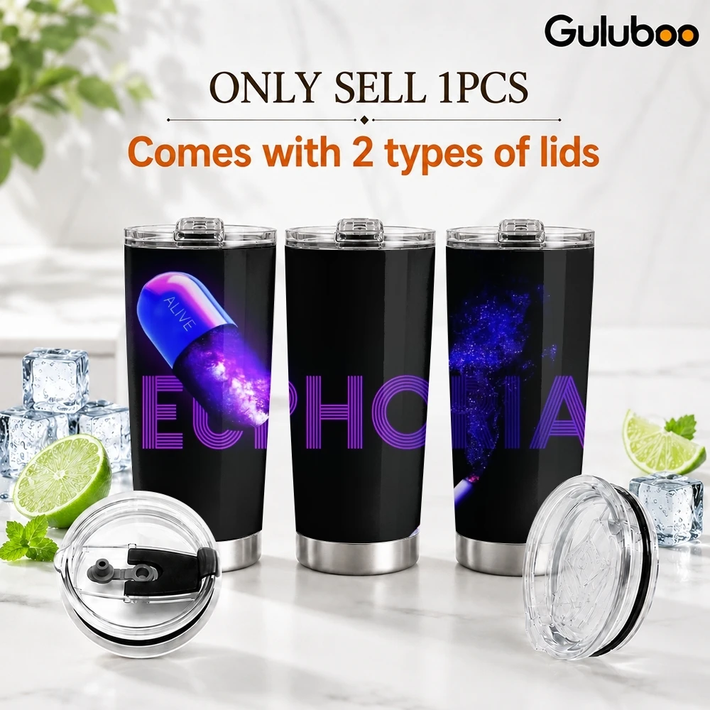 TV E-Euphorias Vacuum Flasks 20oz Insulated Coffee Tumbler with 2 Lids Reusable Straw Wall Stainless Steel Cup