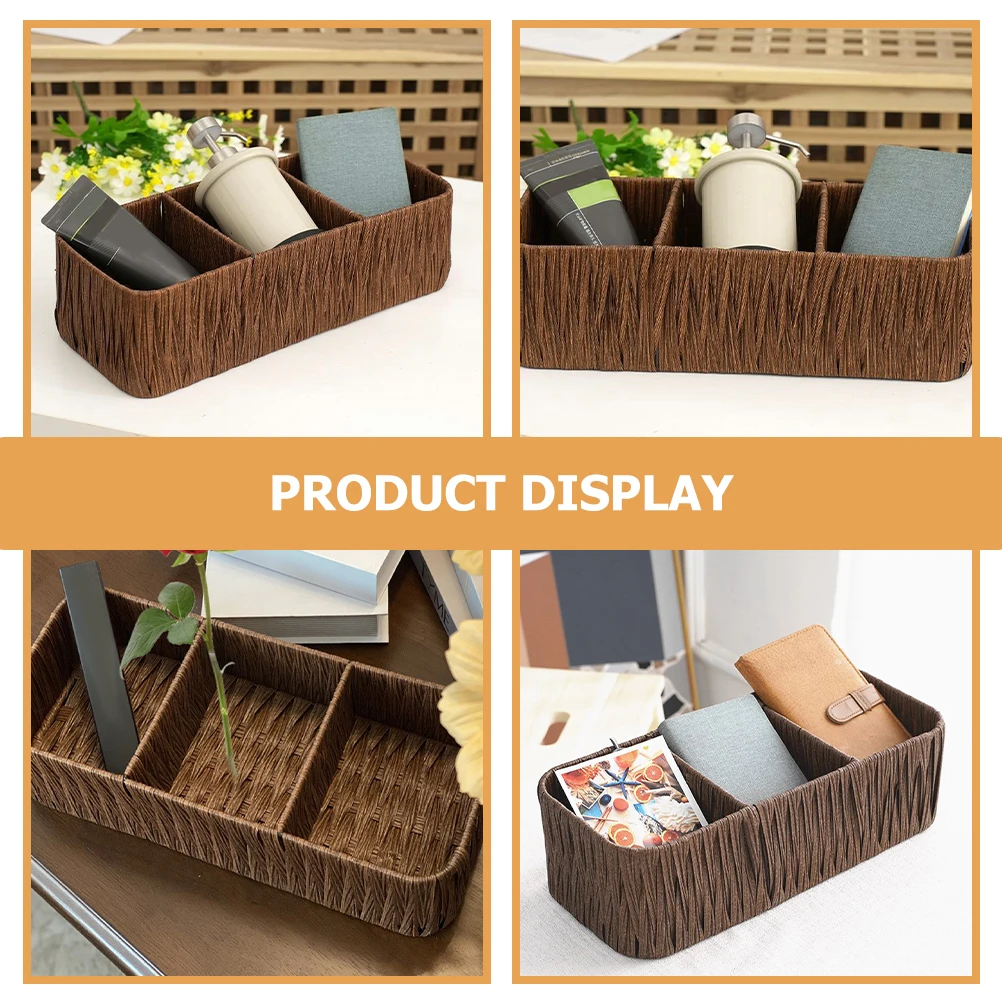 

Storage Box Sundries Basket Baskets Pastoral Style Woven Desktop Iron Imitation Rattan Multi-functional