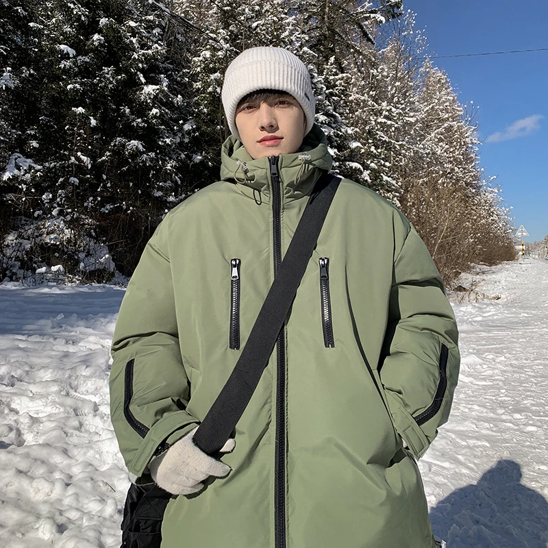 

Men's Winter Thiened down Cotton Jaet Outdoor Warmth Hat Zipper Closure Regular Length Pure Color Cleanfit Sle Coat