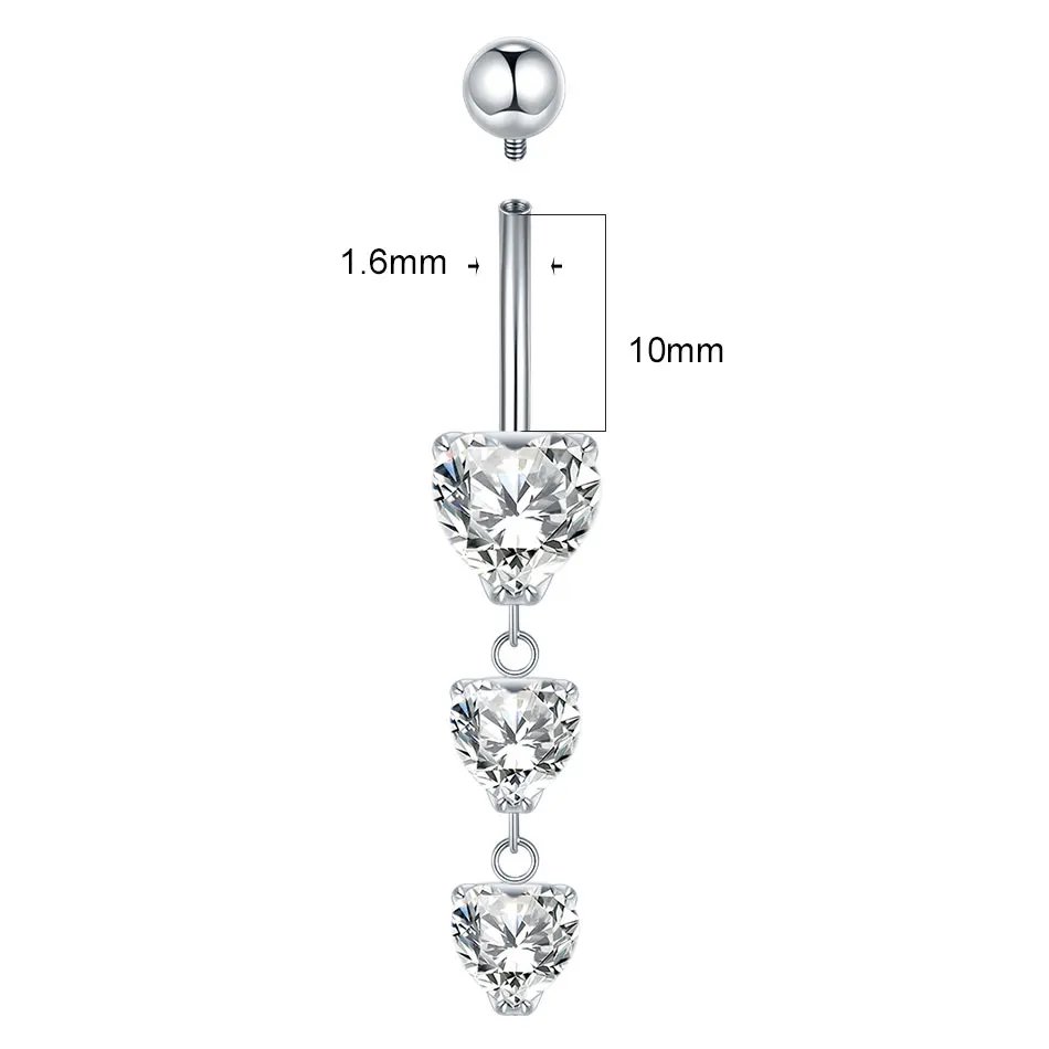 1/5PCS Titanium 14G Heart CZ Gems Belly Button Rings Cubic Zirconia Drop Pendant Navel Stud Piercing Nombril Rings Sexy Jewelry